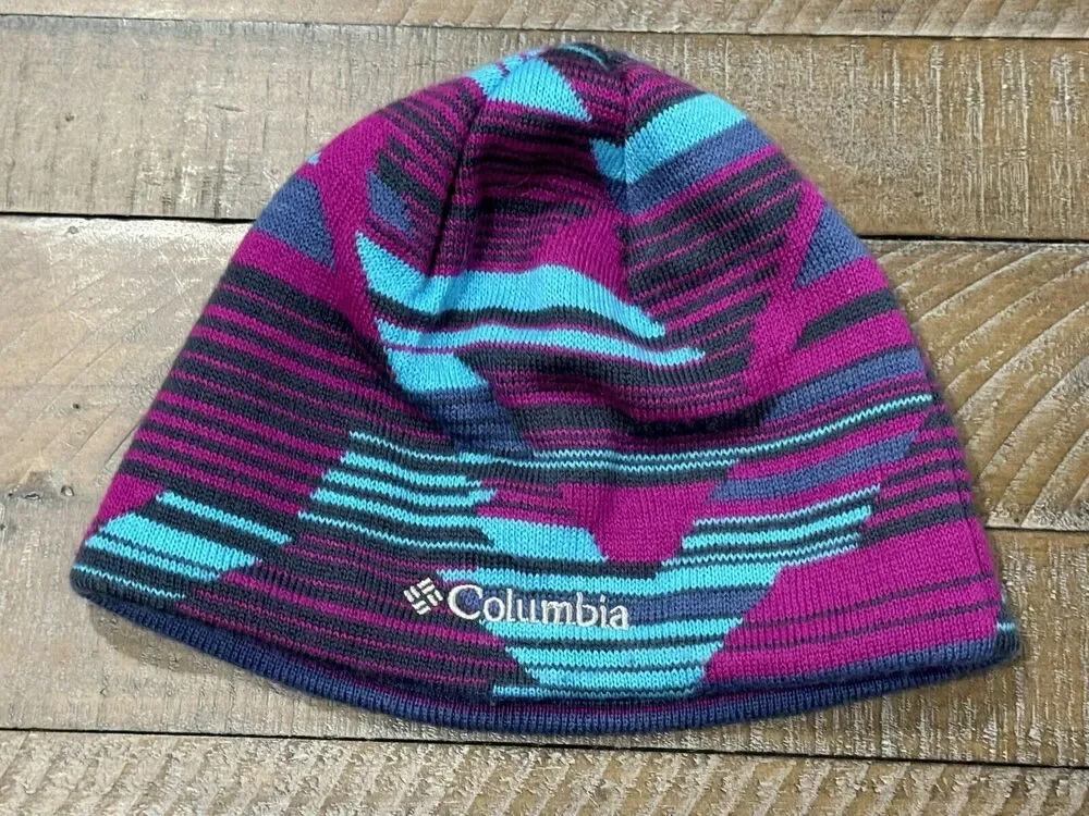 Columbia Pink REVERSIBLE Blue Stripe Beanie Size S/M Youth